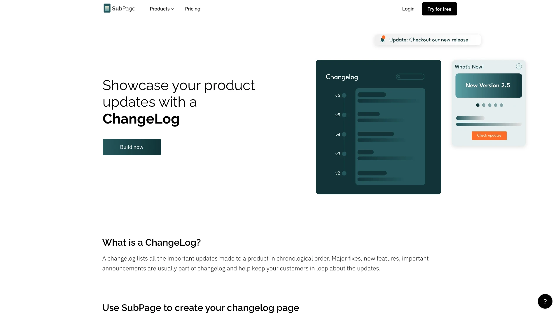 SubPage Changelog