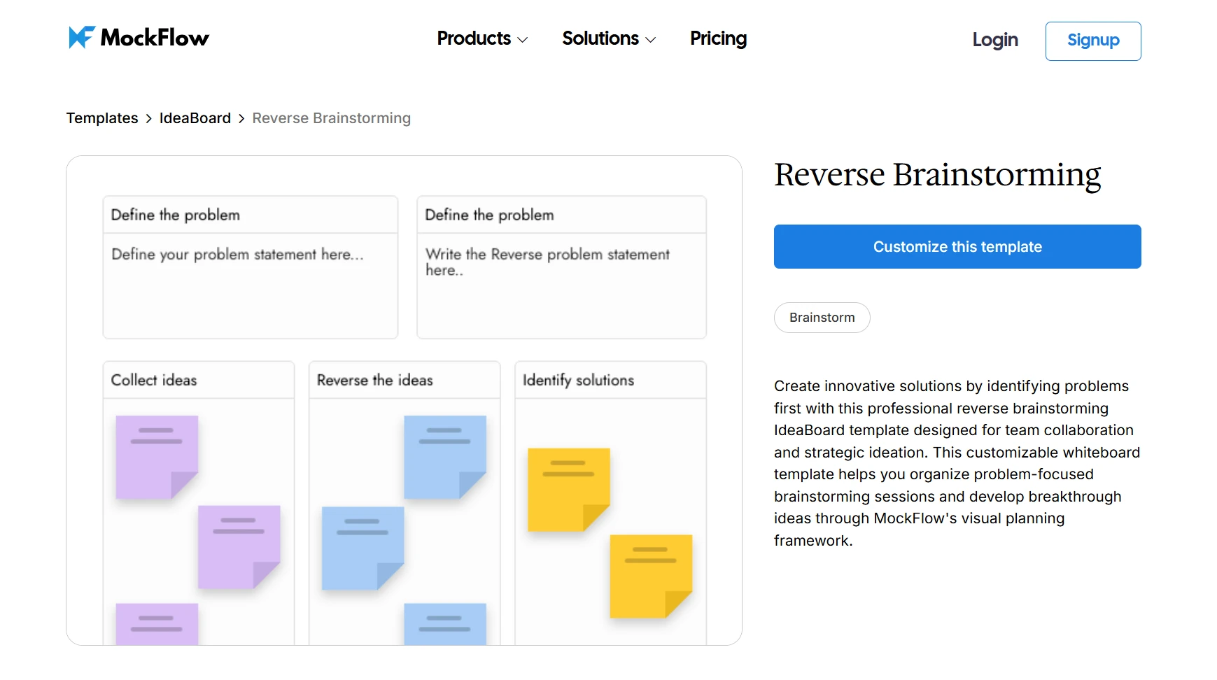 Customize this reverse brainstorming template on IdeaBoard