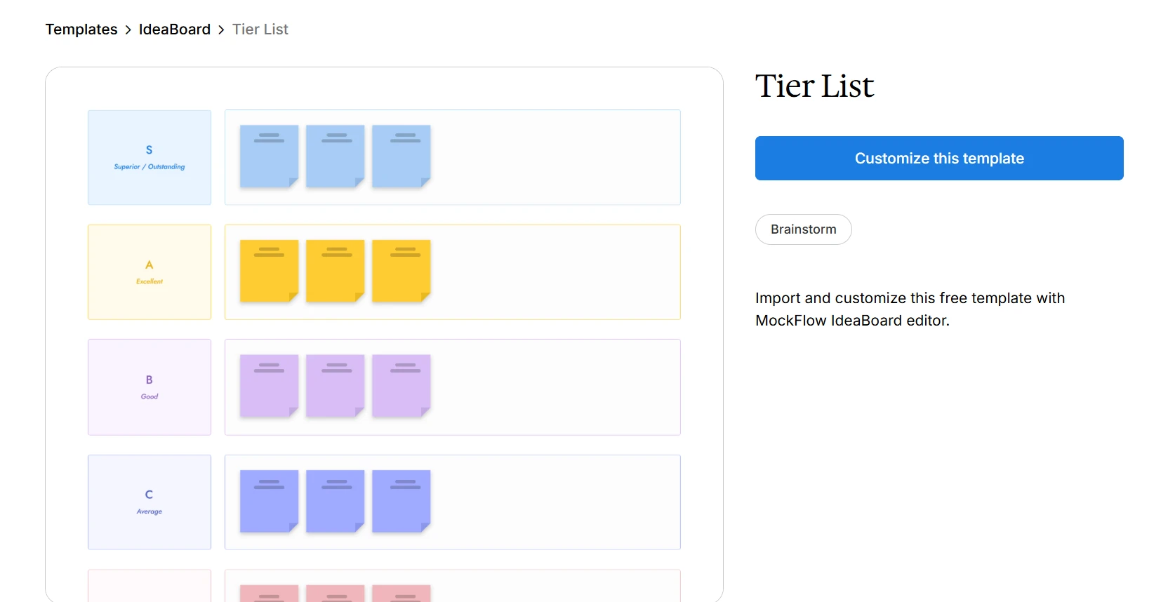 Tier list layout template