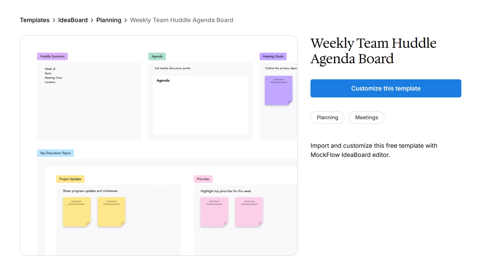 Set this weekly team huddle agenda board before every meeting