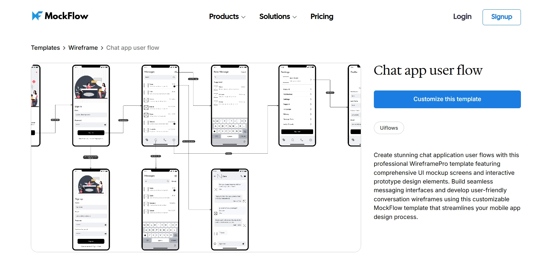 Customize this chat app user flow template on WireframePro