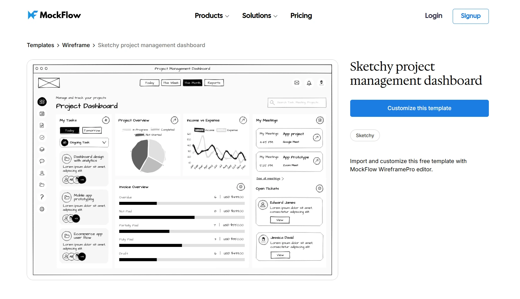sketchy project management dashboard template