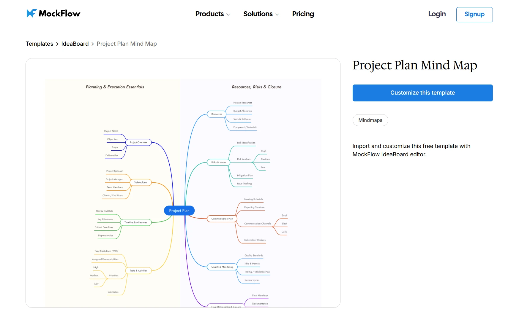 Customize this project plan mind map template