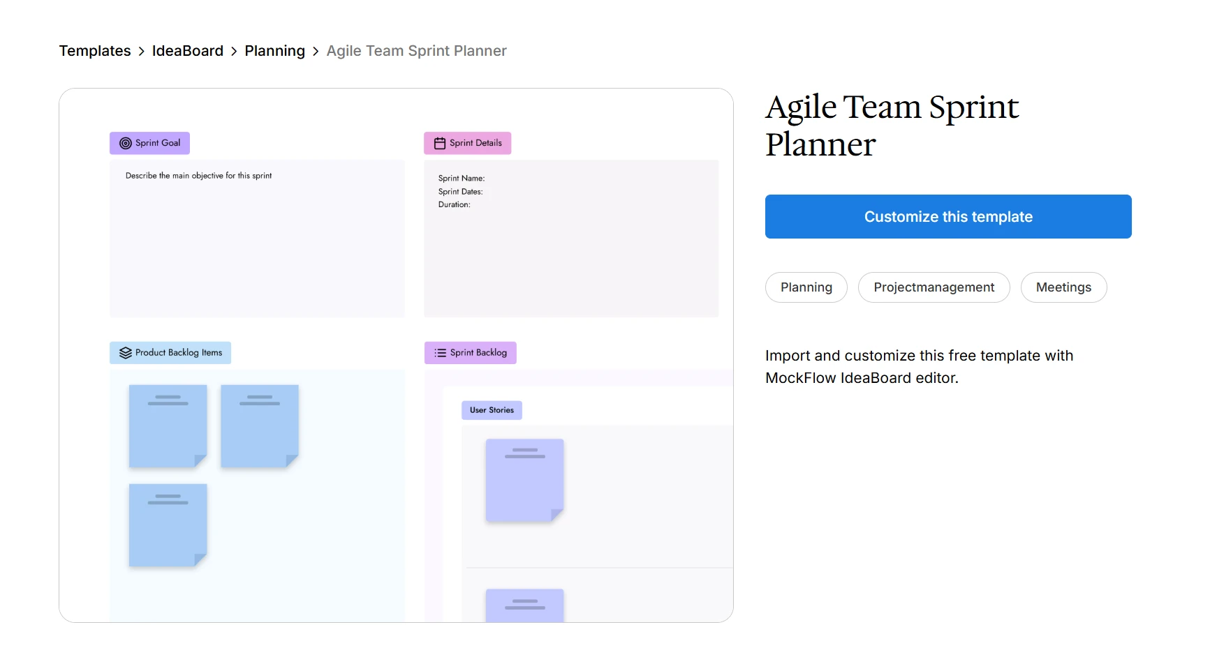 Customize this agile team sprint planner template to organize team goals