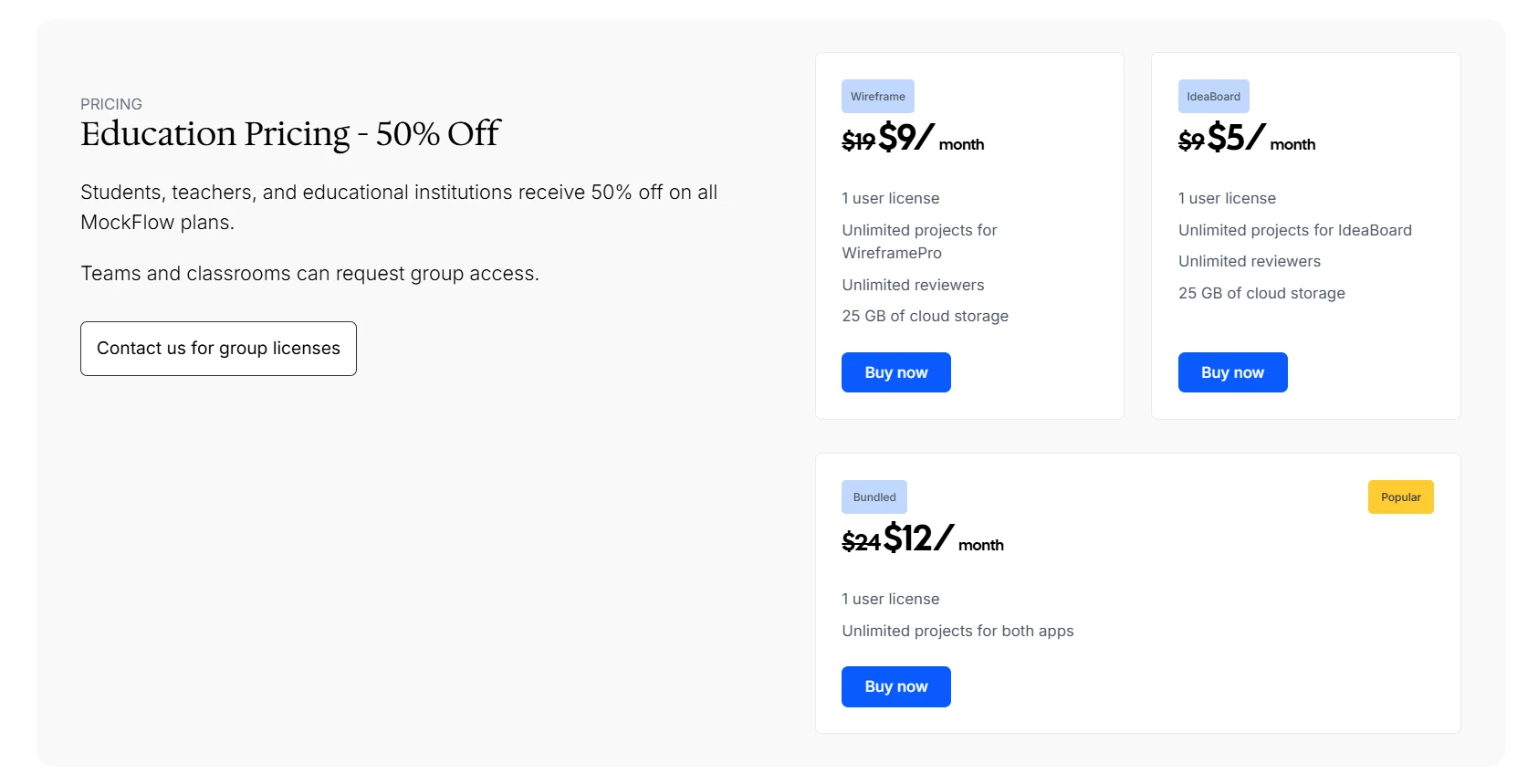 Educators pricing on IdeaBoard whiteboarding