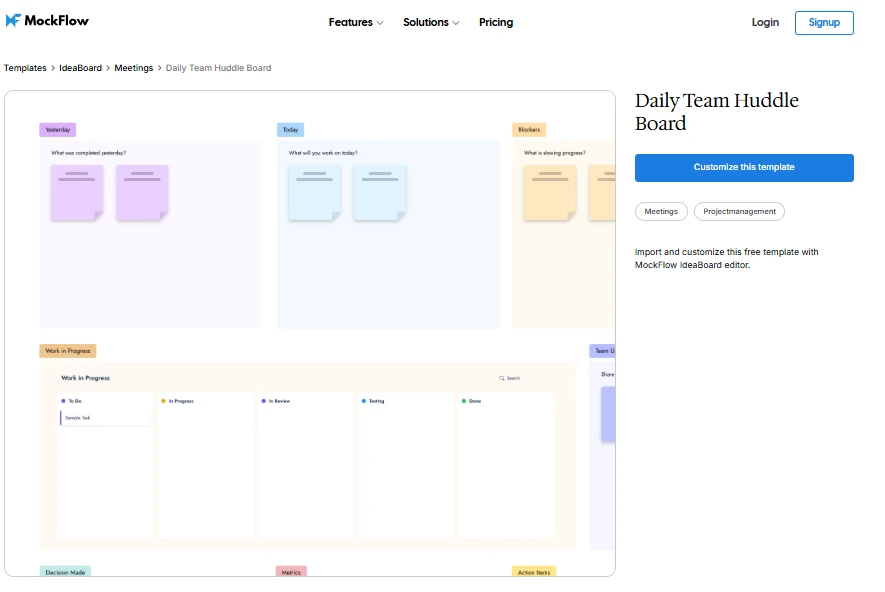 Click on the image to test IdeaBoard’s Daily Team Huddle Board for quick check-ins