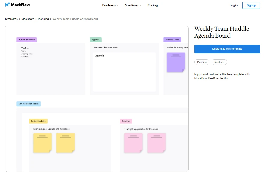 Click on the image to try the Weekly Team Huddle Agenda Board