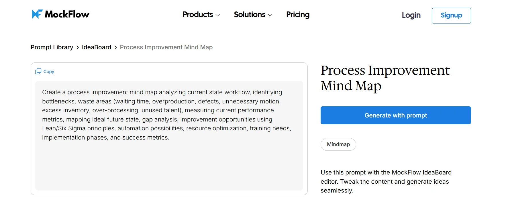 Generate a process improvement mind map with ready-to-use prompt