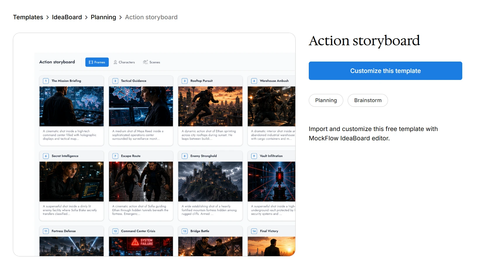 Customize this action storyboard template