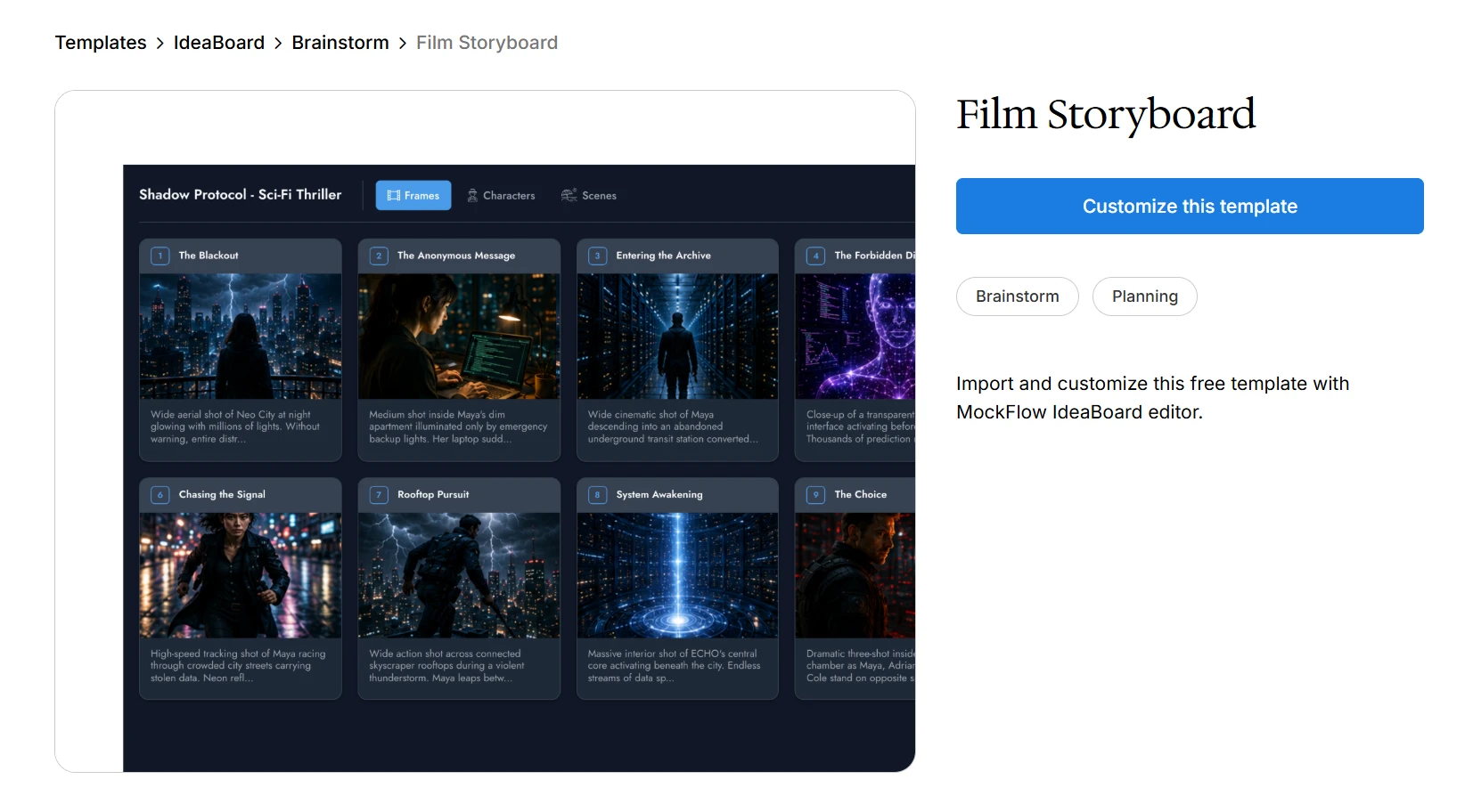 Customize this film storyboard template on IdeaBoard