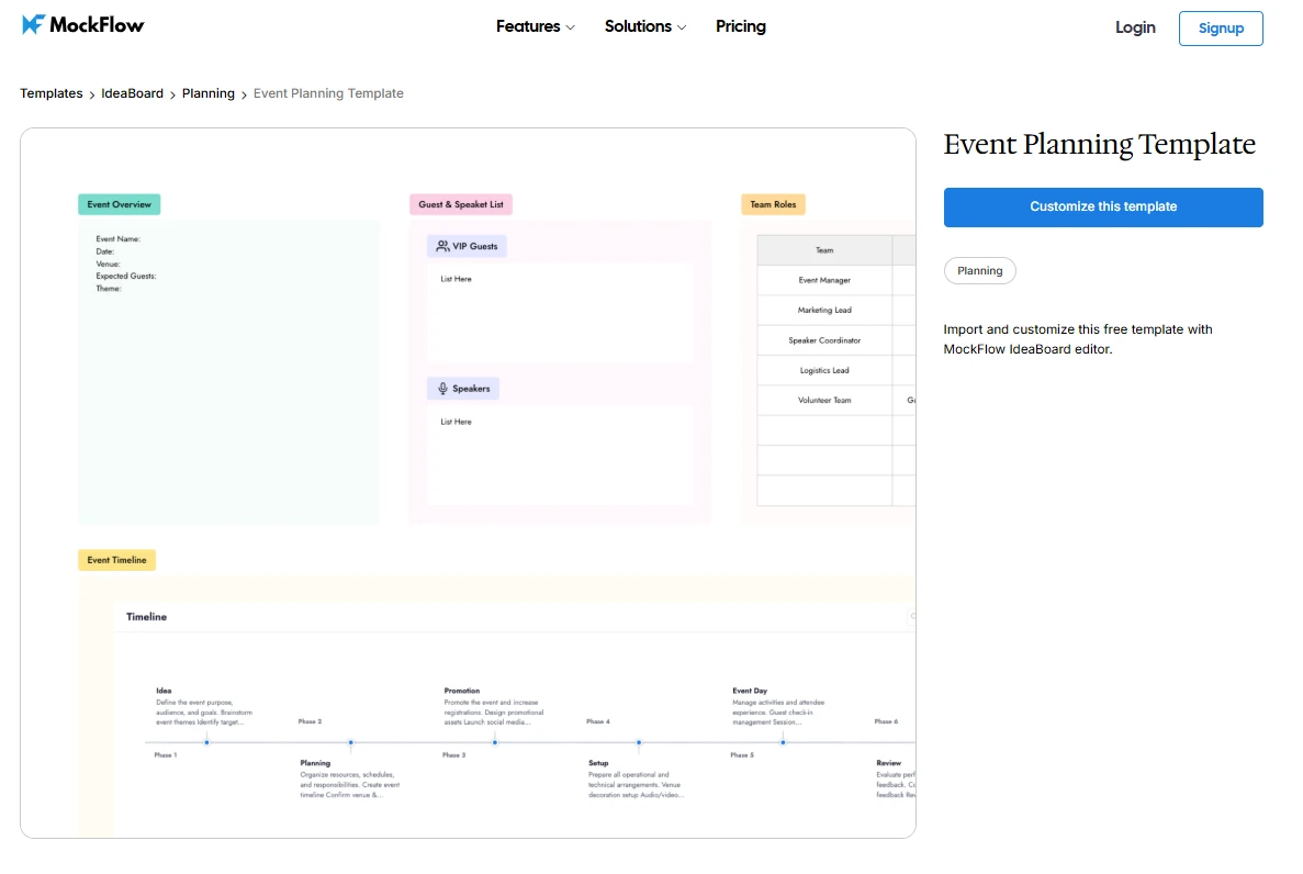 Customize this event planning template in IdeaBoard