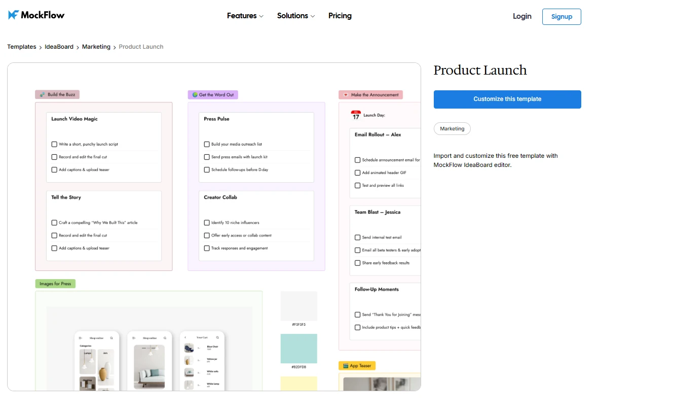 Customize this product launch template in IdeaBoard