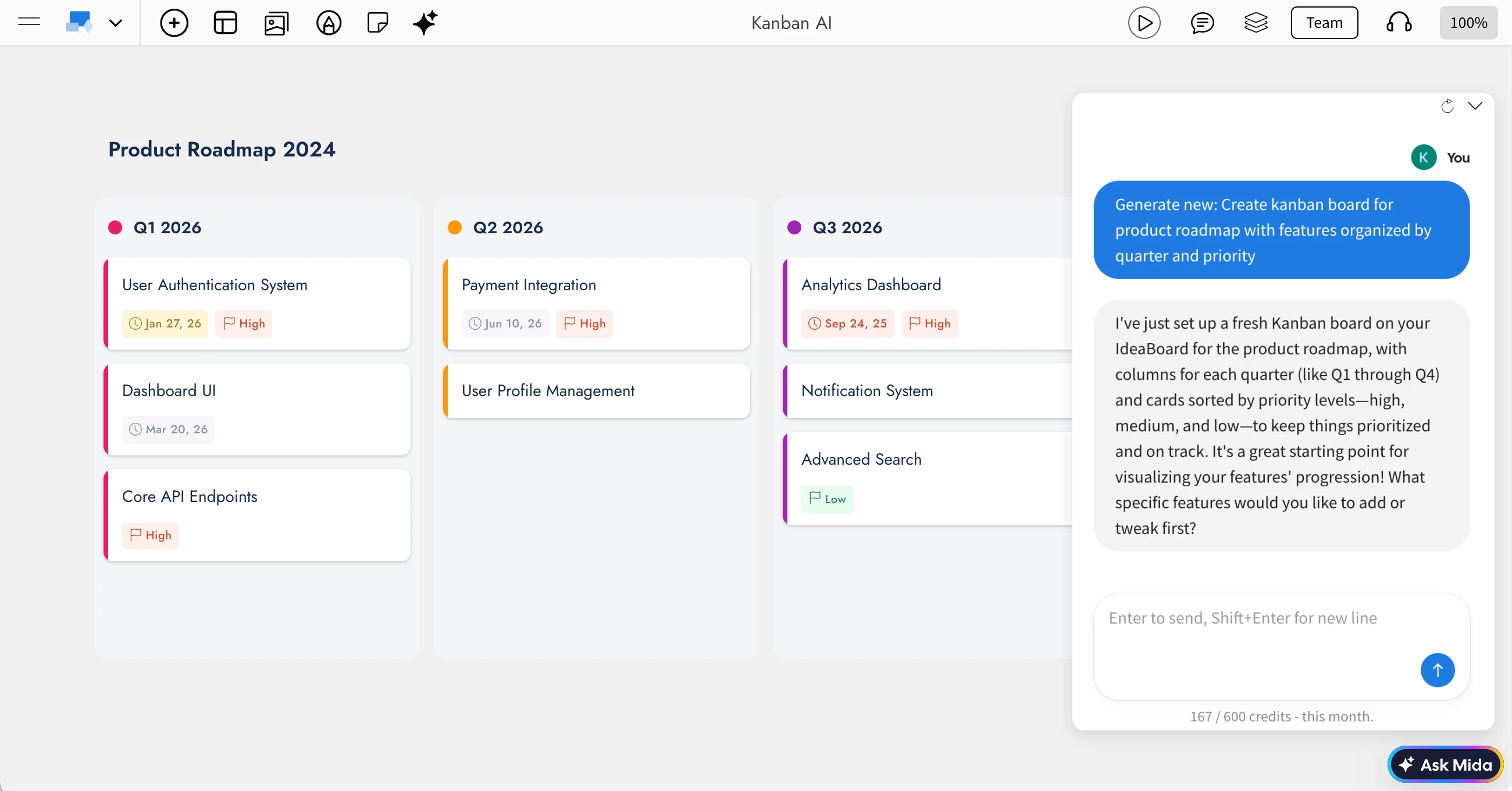 Generate Kanban boards or team planning using this AI 