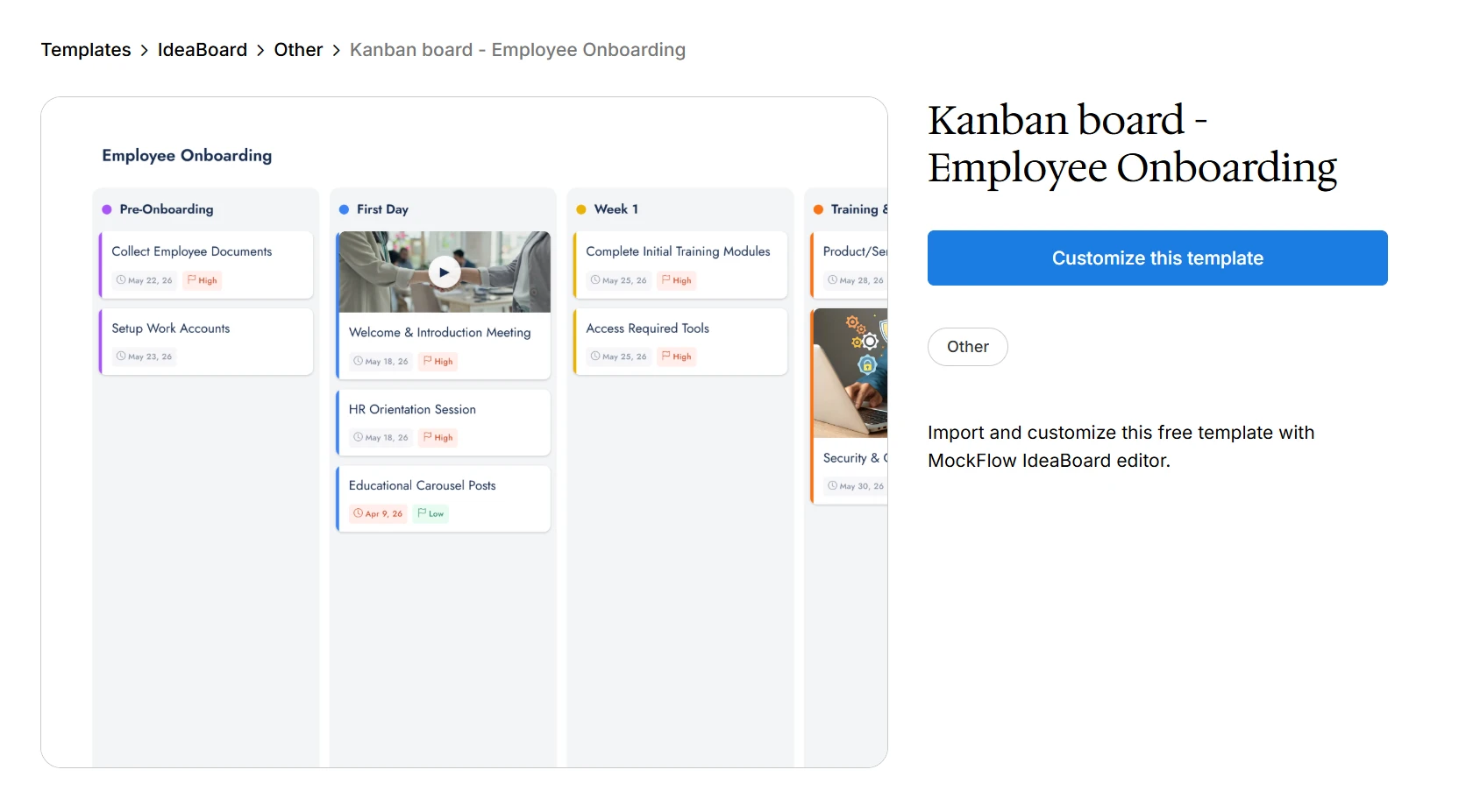 Customize this employee onboarding Kanban board template
