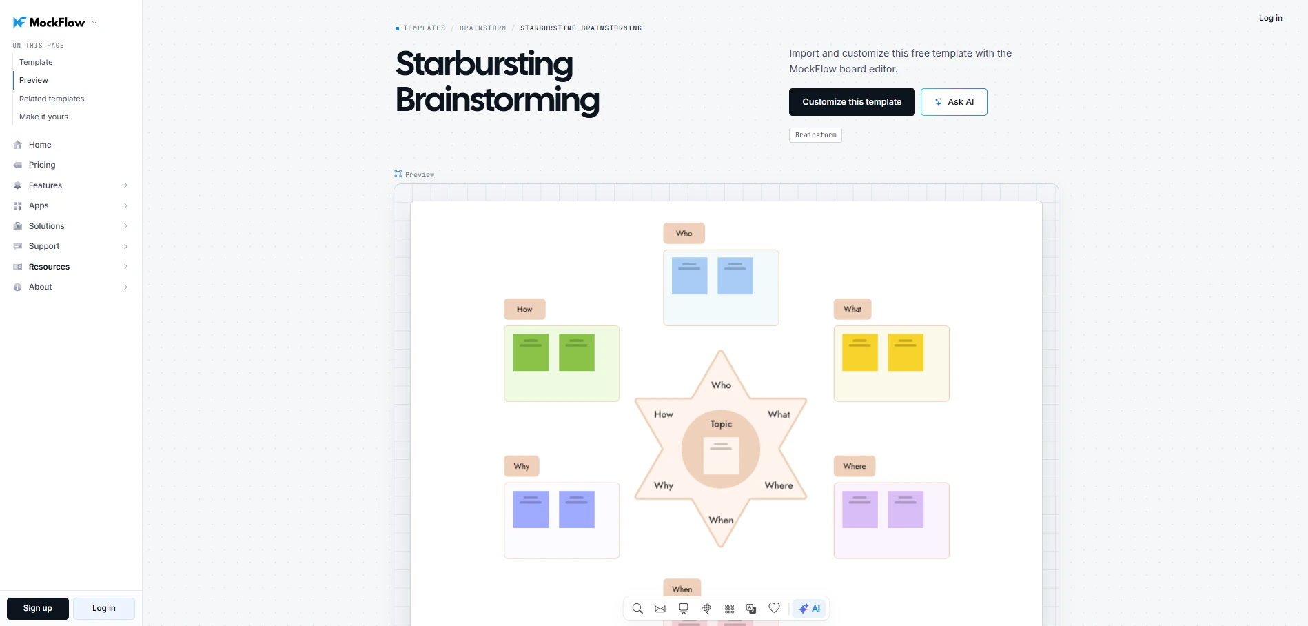 Customize this starbursting brainstorming template