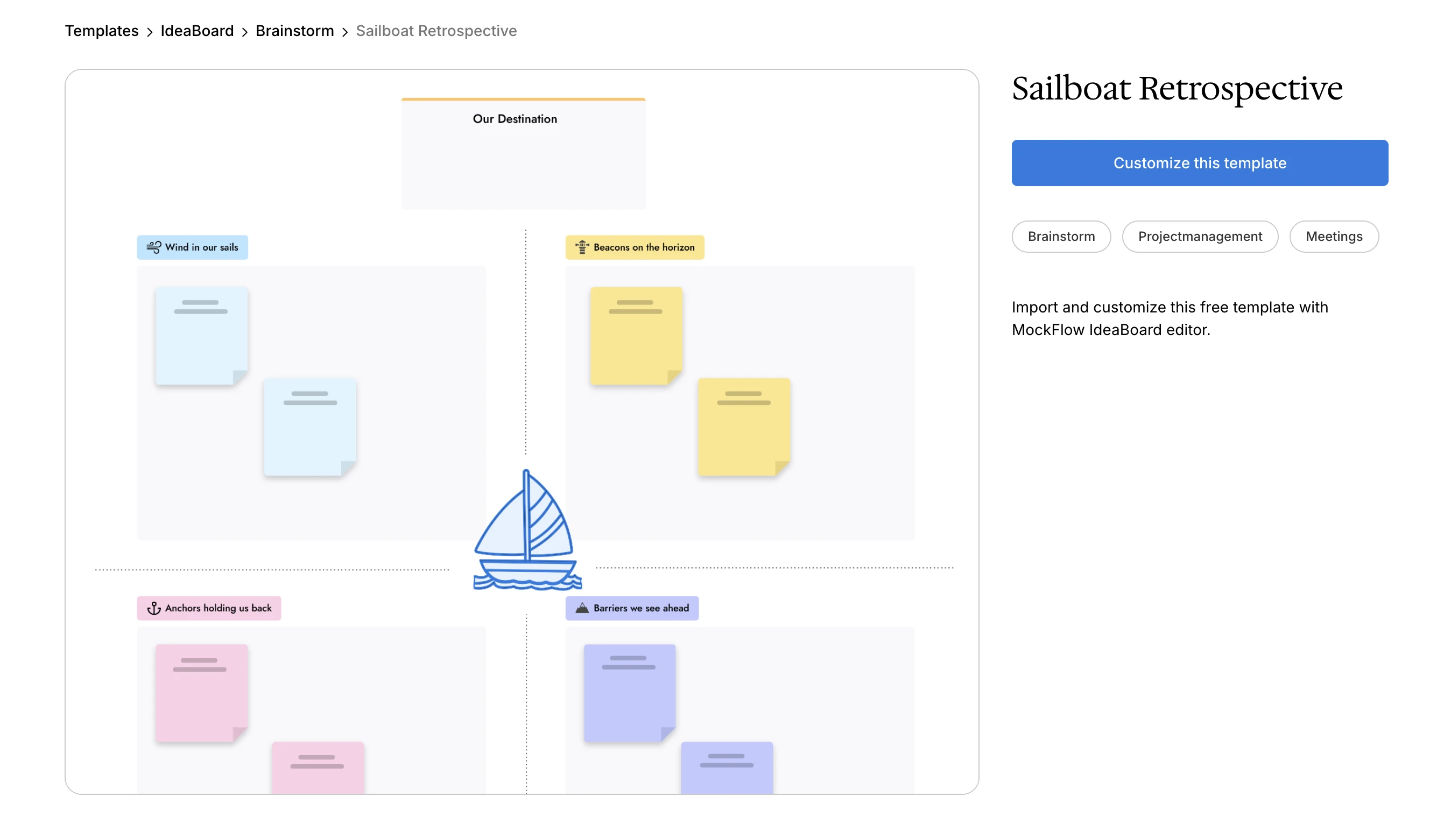Test the Sailboat Retrospective template by IdeaBoard to map out your team’s journey