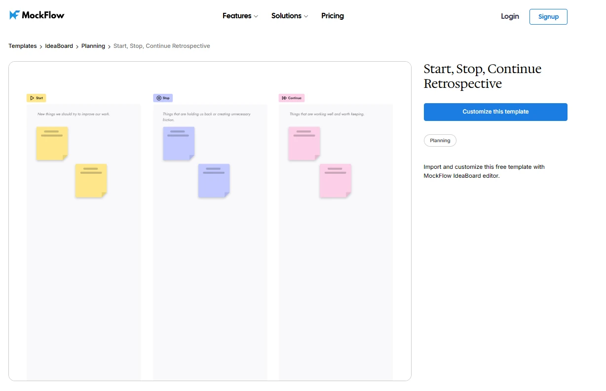 Customize this Start, Stop, Continue Retrospective template on IdeaBoard