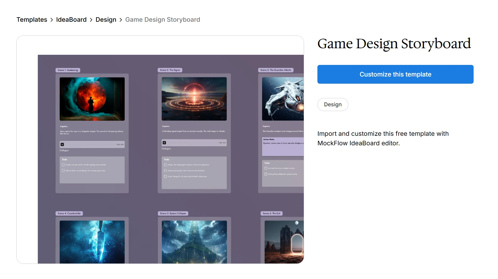 Customize this game design storyboard template