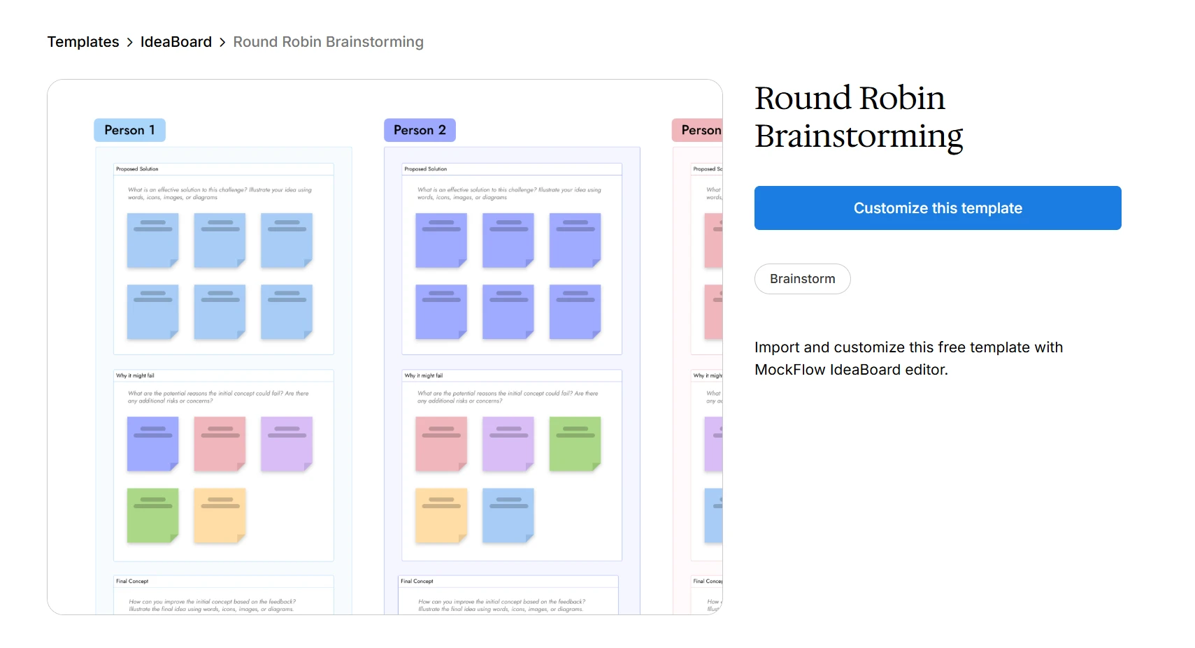 Edit this round robin brainstorming template on IdeaBoard