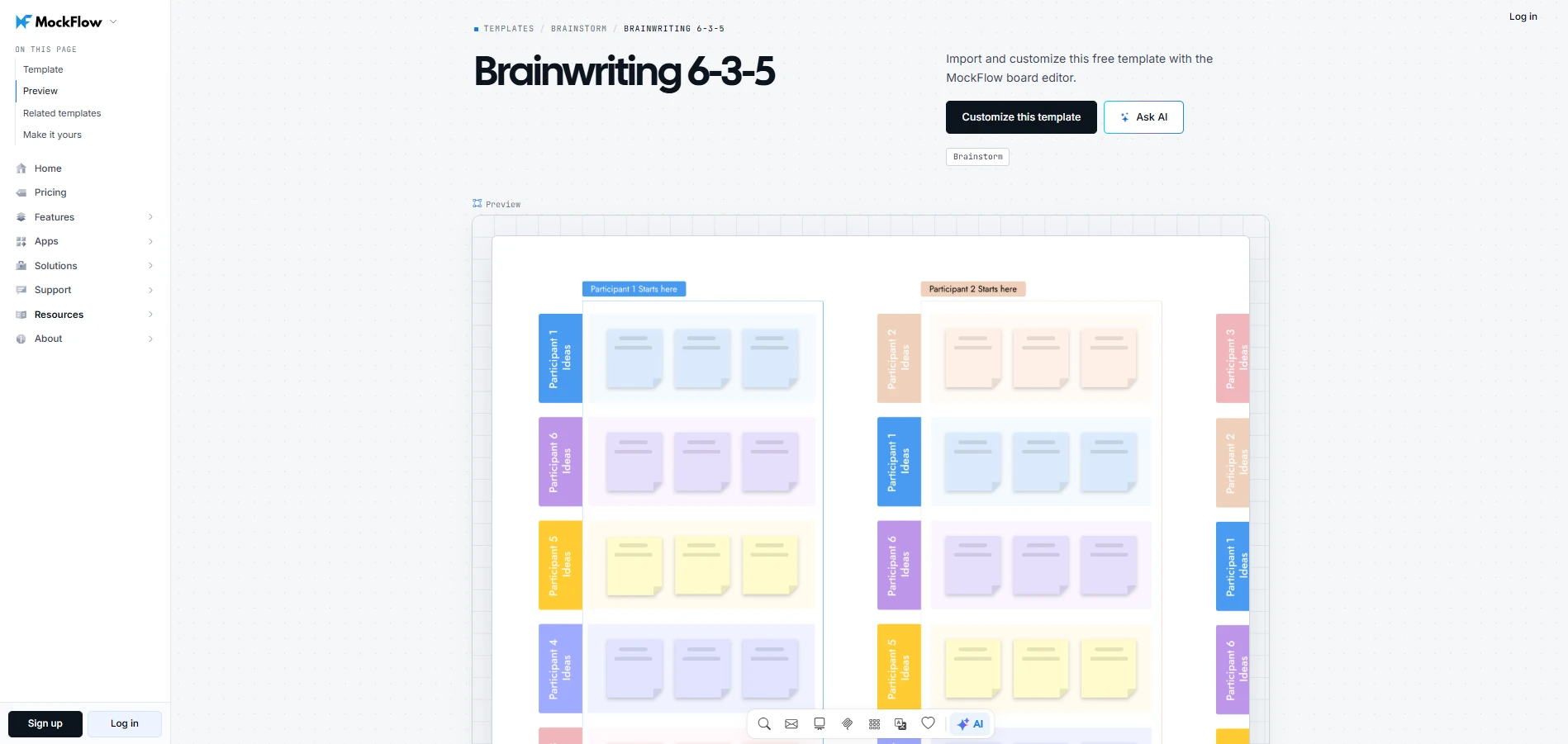 Customize this brainwriting 6-3-5 template