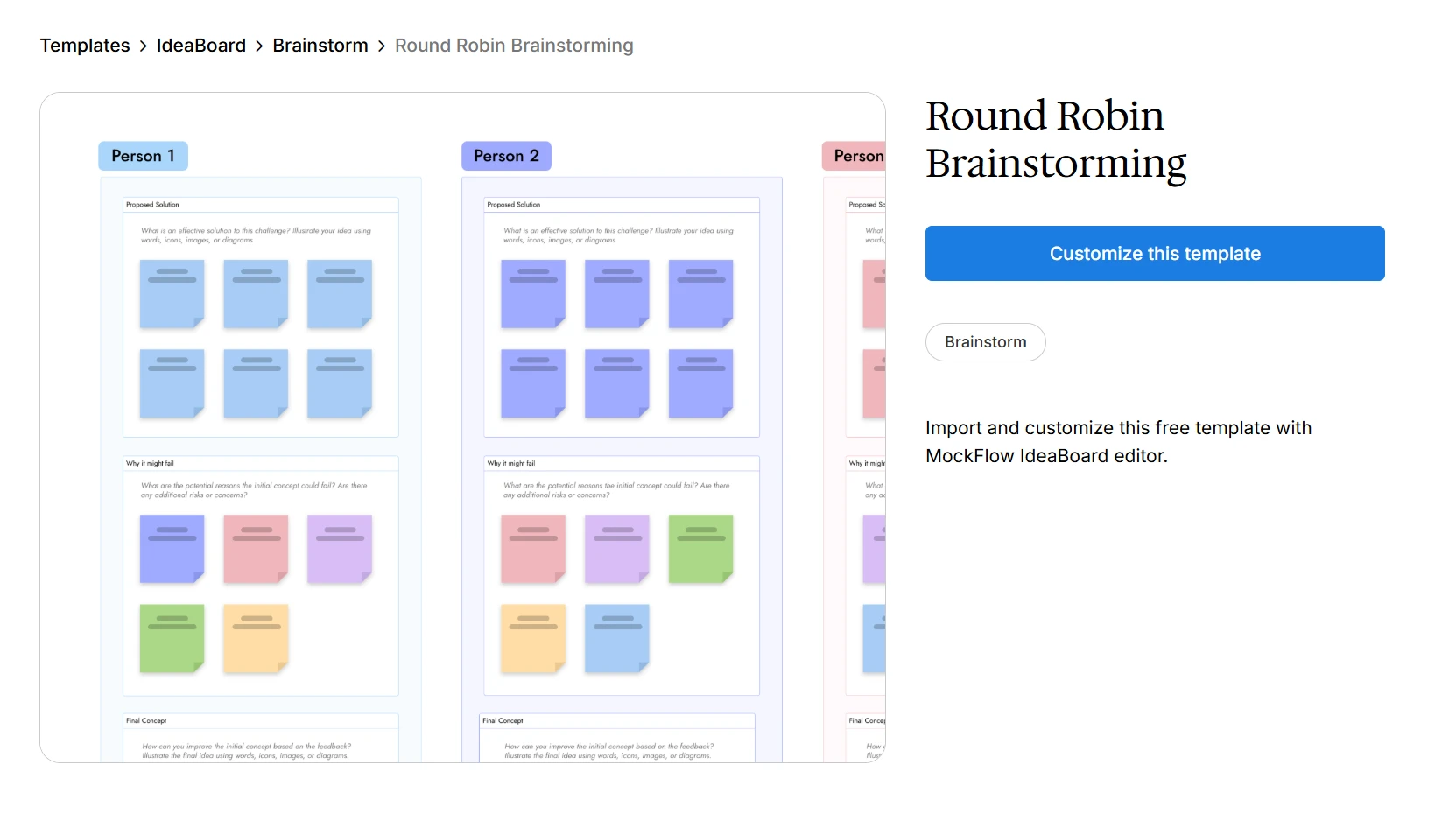 Customize this round robin brainstorming template on IdeaBoard