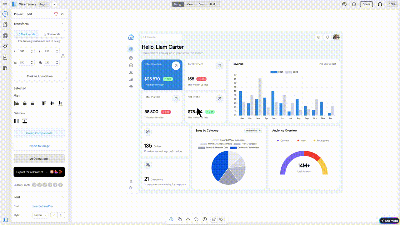 Export wireframes as AI visual prompt for agentic tools like claude code