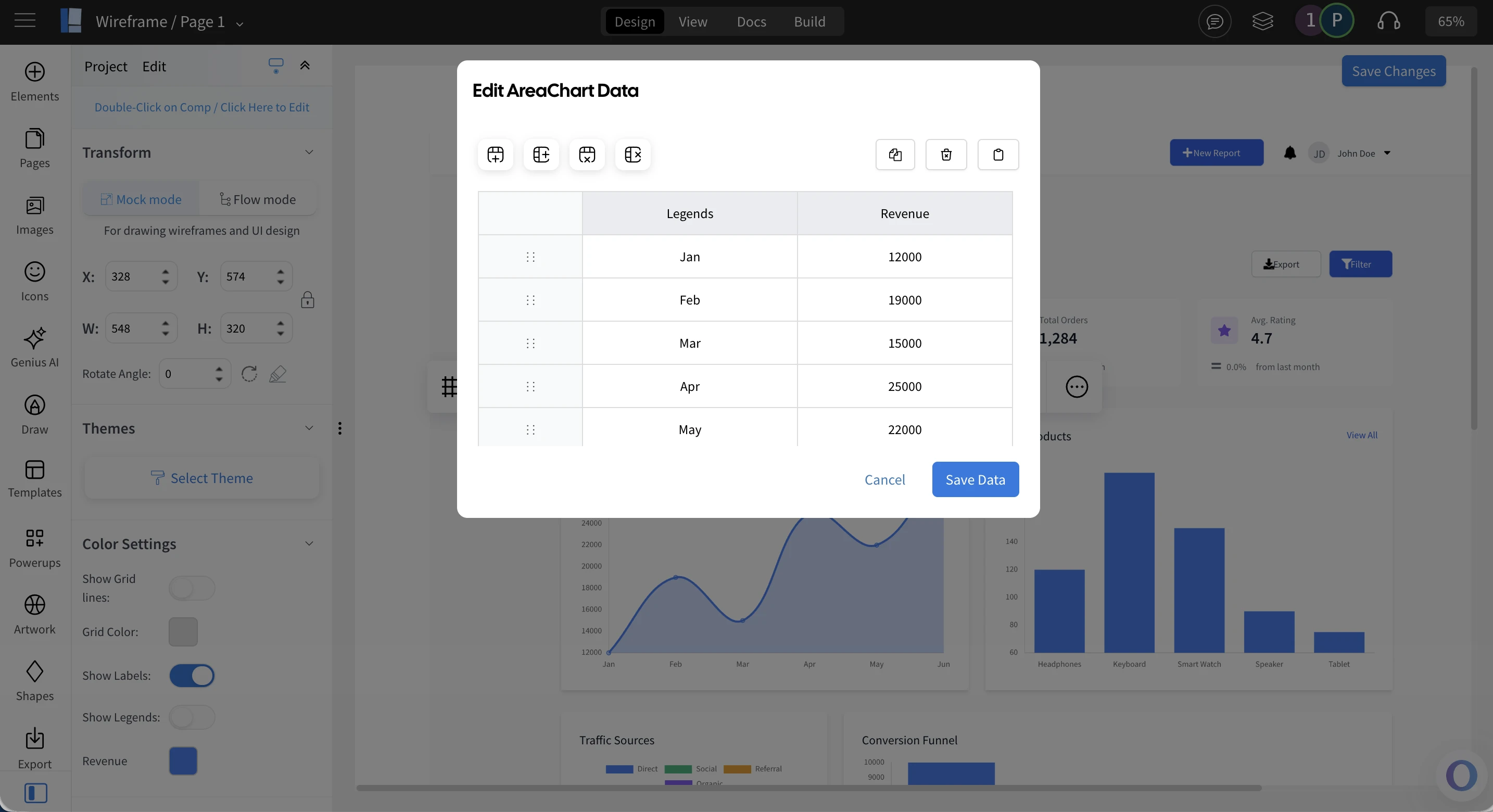 Enhanced Data Editor for Charts in WireframePro