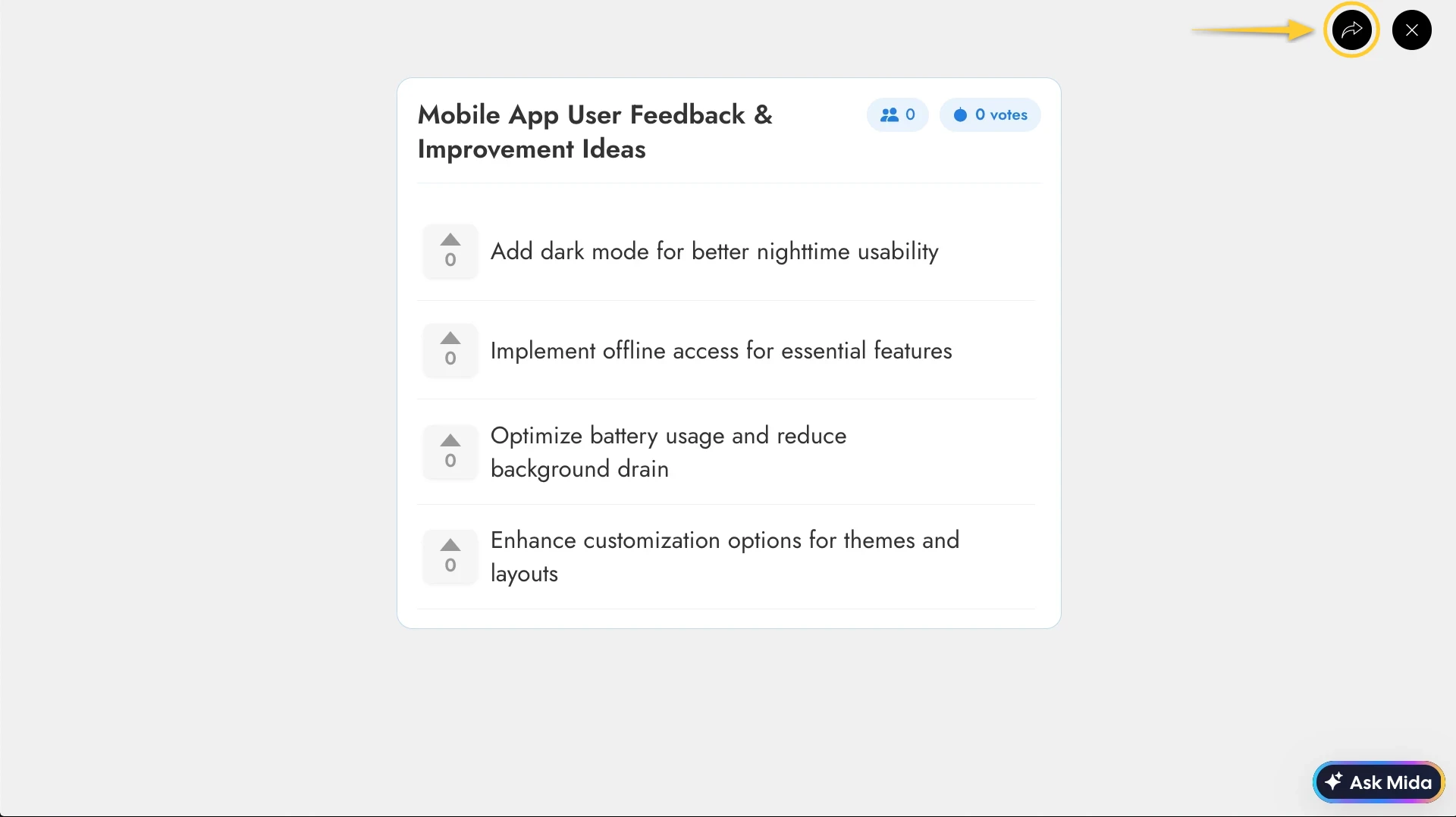 Sharing the Upvote Idea component - MockFlow IdeaBoard