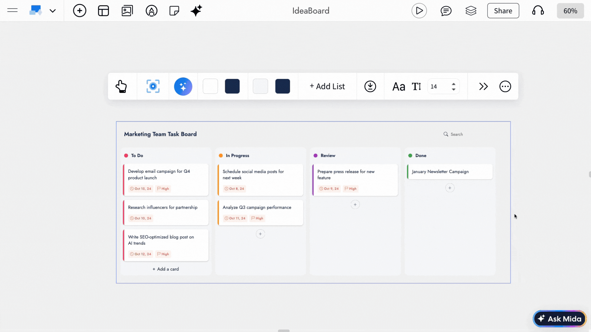 Creating tasks in Kanban Board - MockFlow IdeaBoard