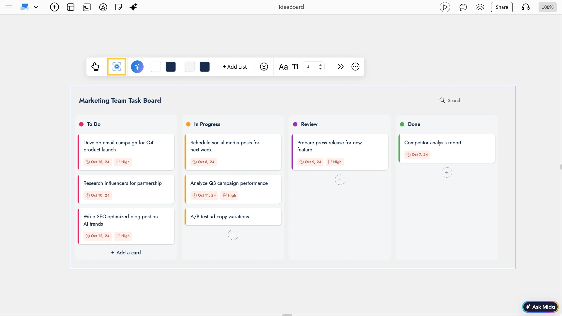 Focus Mode in Kanban Board - MockFlow IdeaBoard