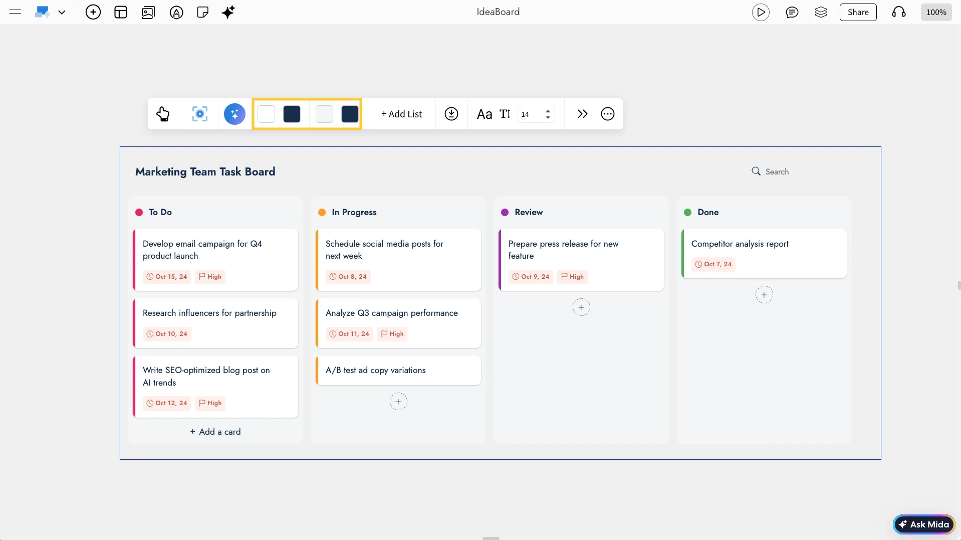 Color styles of Kanban Board- MockFlow IdeaBoard