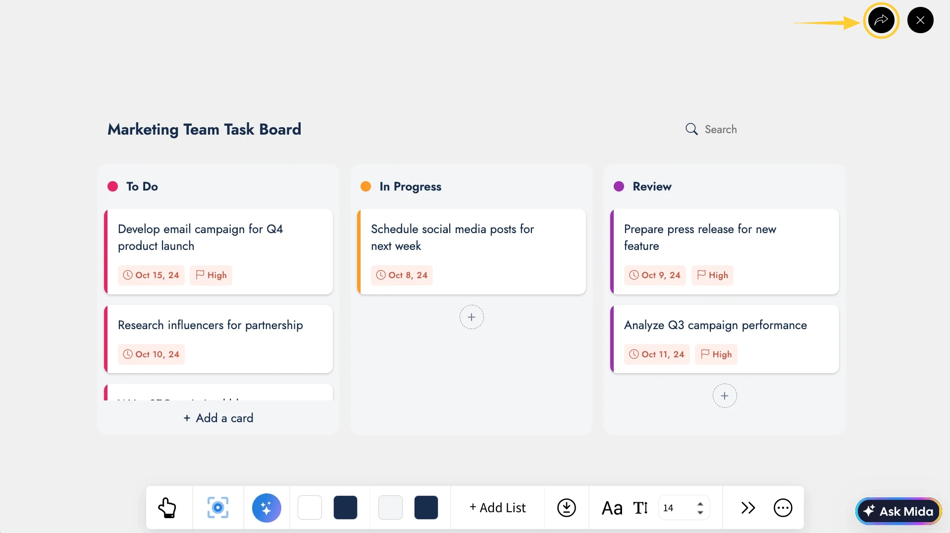 Sharing in Kanban Board - MockFlow IdeaBoard