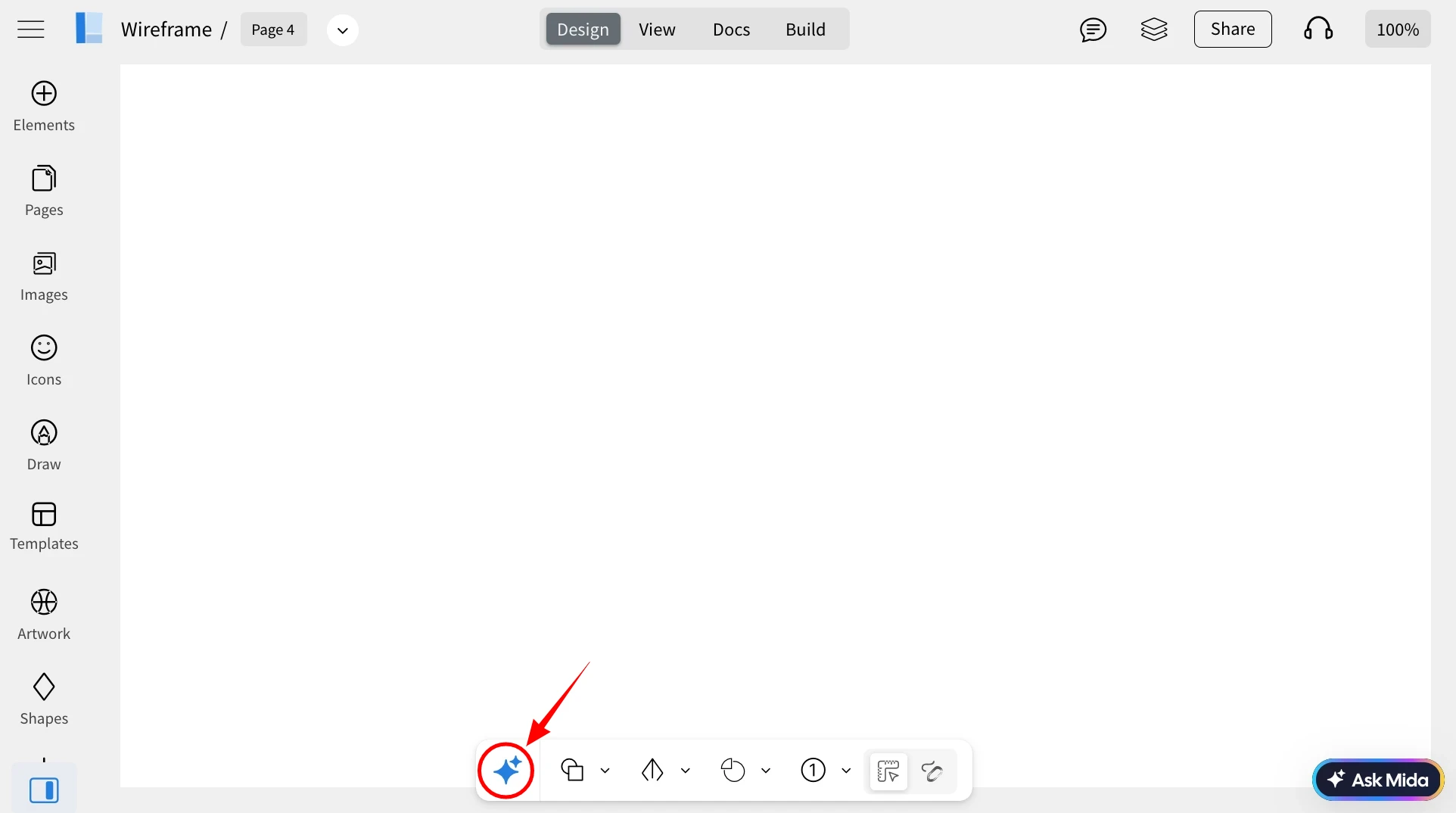 Generate wireframes, tables, diagrams, cloud architecture flowcharts and images using AI in the Mini bottom bar