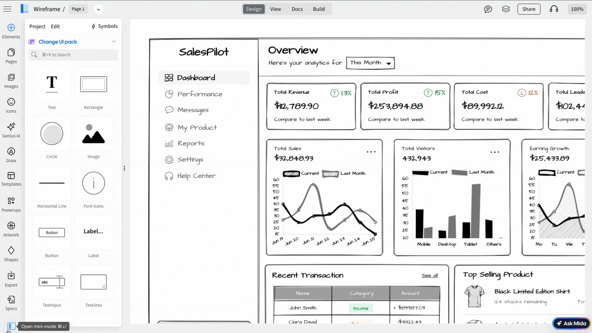 Switching between normal mode and mini mode in the WireframePro editor