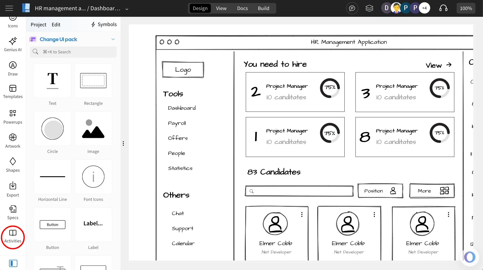 Navigate to Activities from the WireframePro editor sidebar