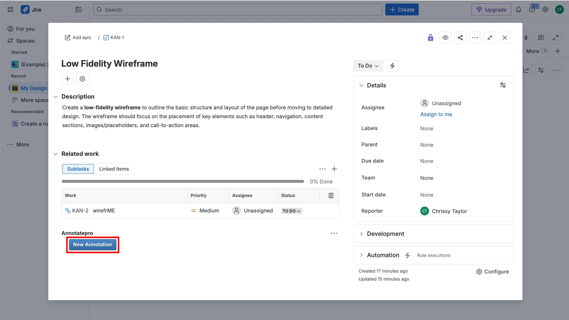 Annotatepro section in jira - MockFlow Annotatepro