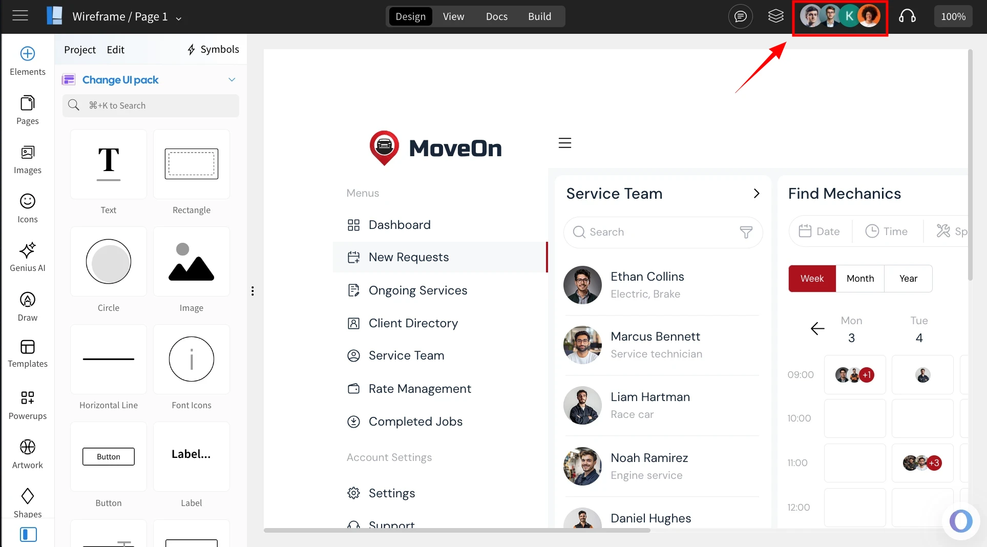 Navigate to Team member - MockFlow Wireframe Editor