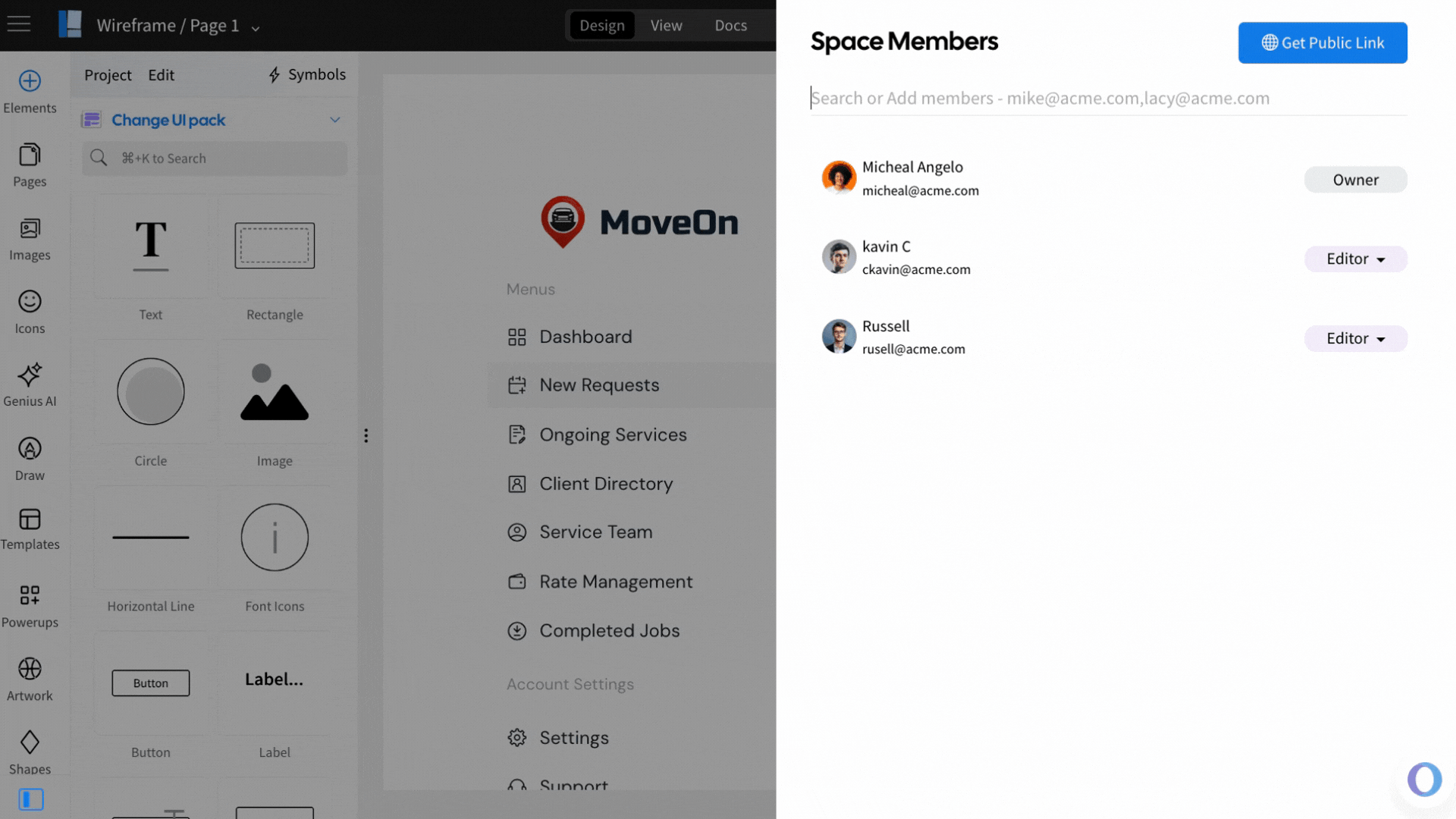 Entering Team member - MockFlow Wireframe Editor