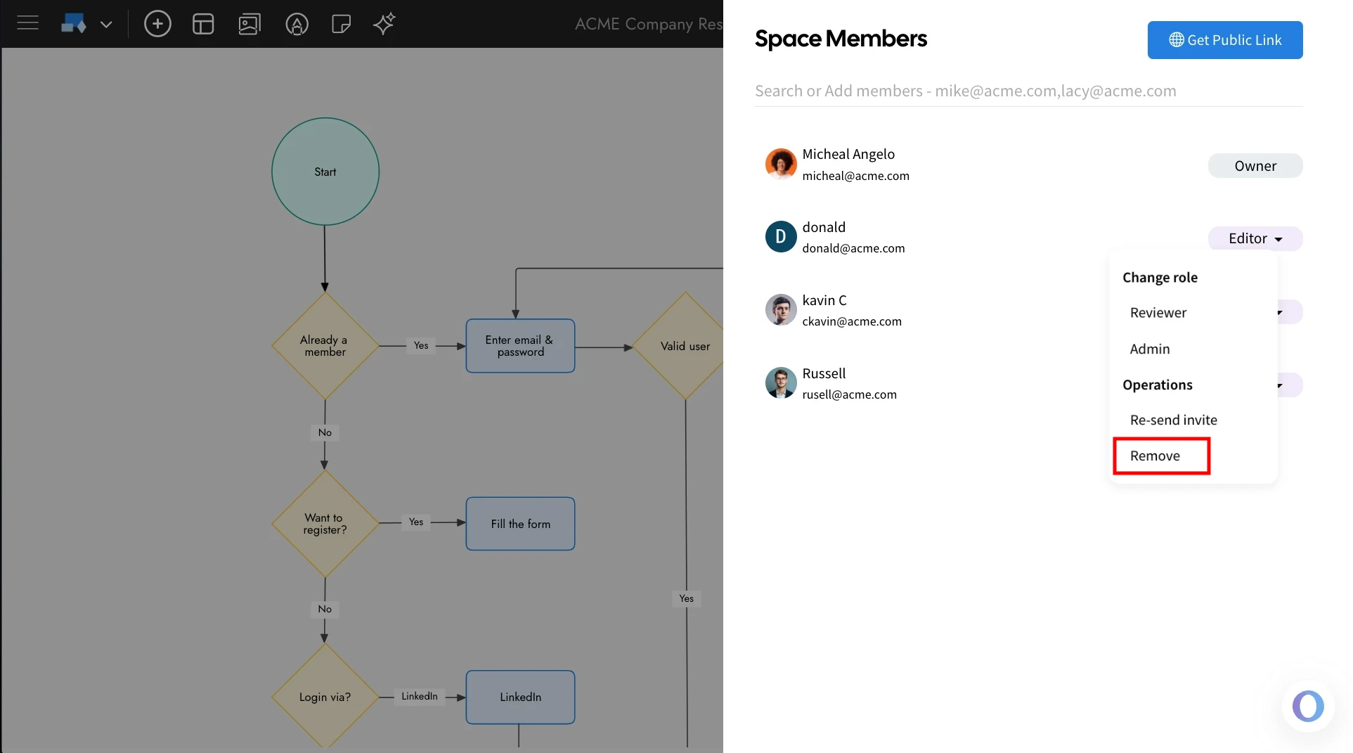Removing the team members - MockFlow IdeaBoard Editor