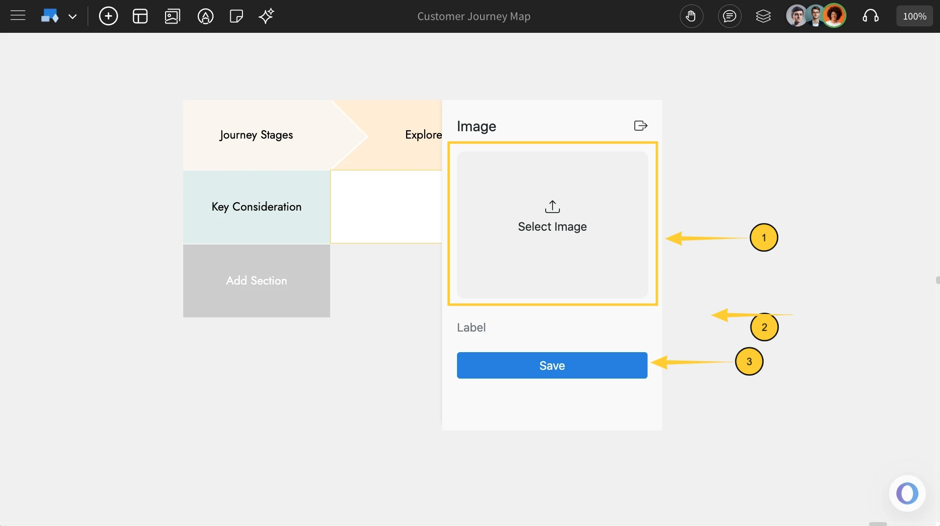 Importing image in image type for Customer Journey Map - MockFlow IdeaBoard