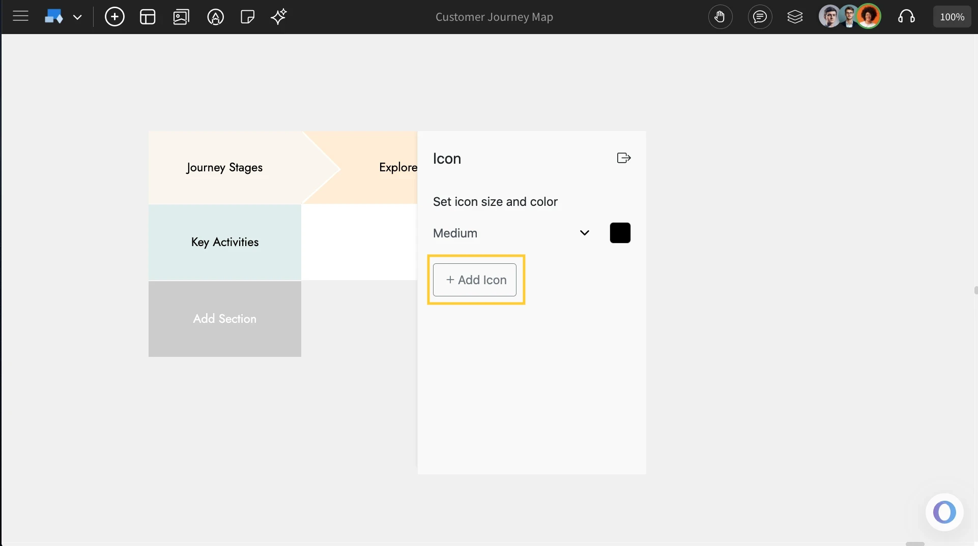 Adding icons in Icon type for Customer Journey Map - MockFlow IdeaBoard