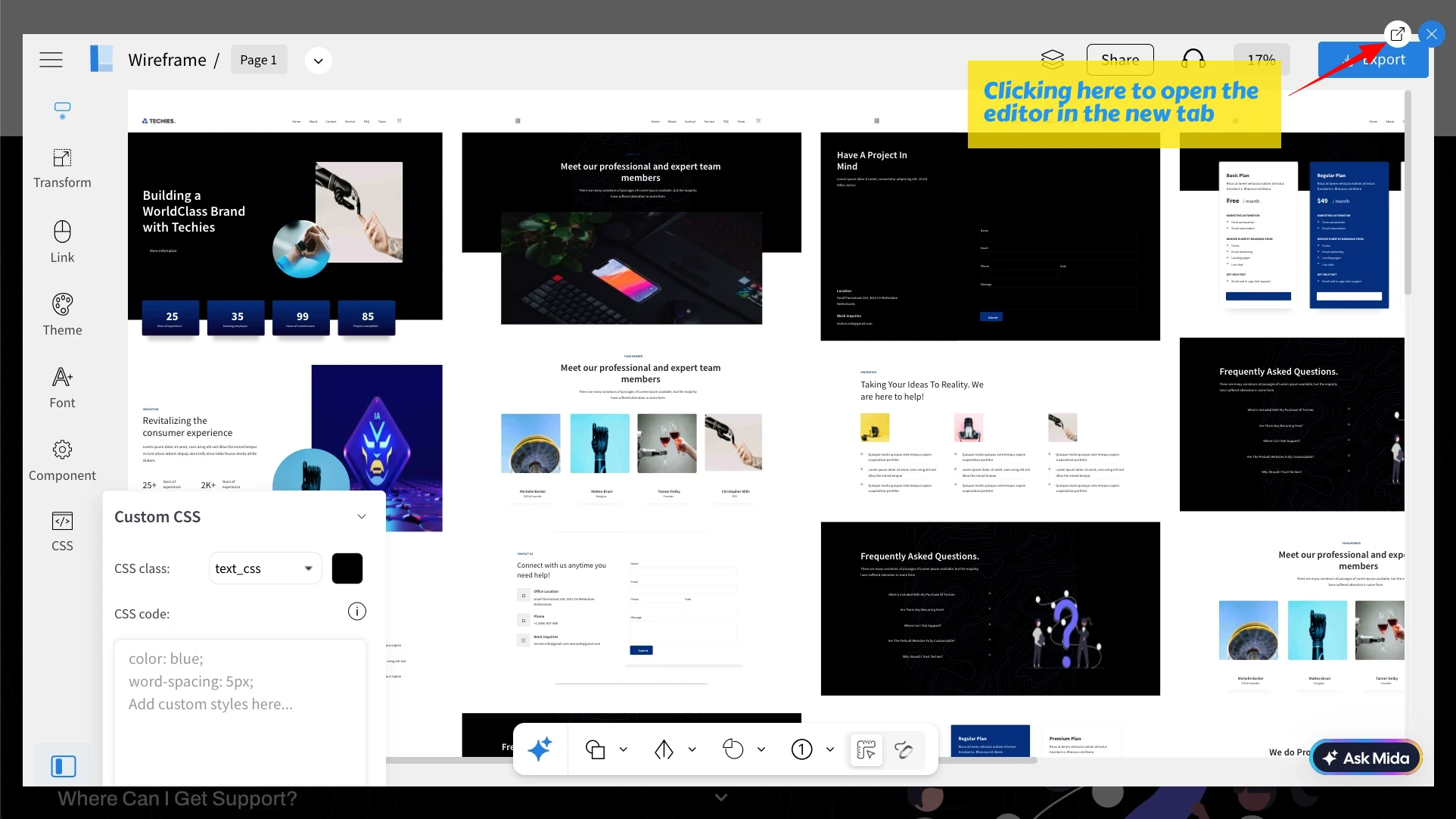 Choose this option to open the editor in the new tab - MockFlow WireframePro chrome extension