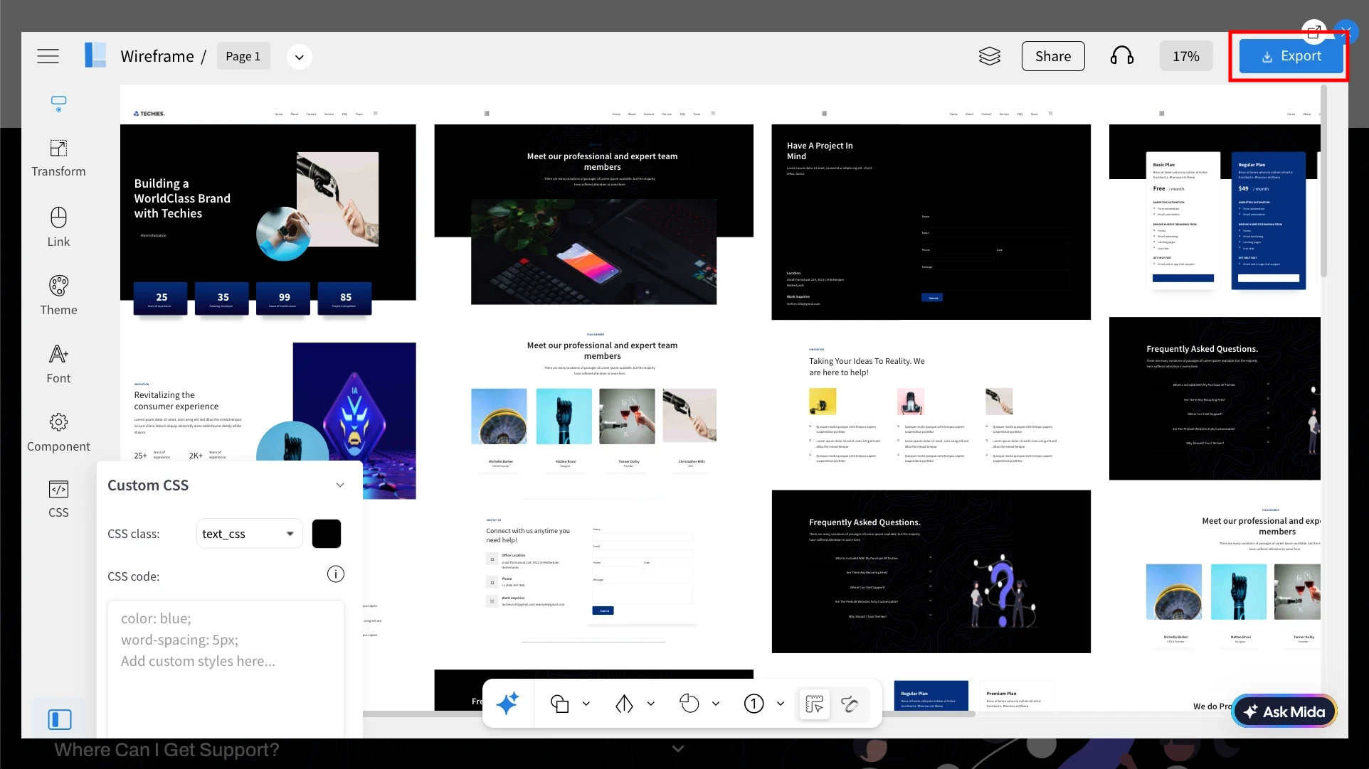 Navigate to the export - MockFlow WireframePro chrome extension