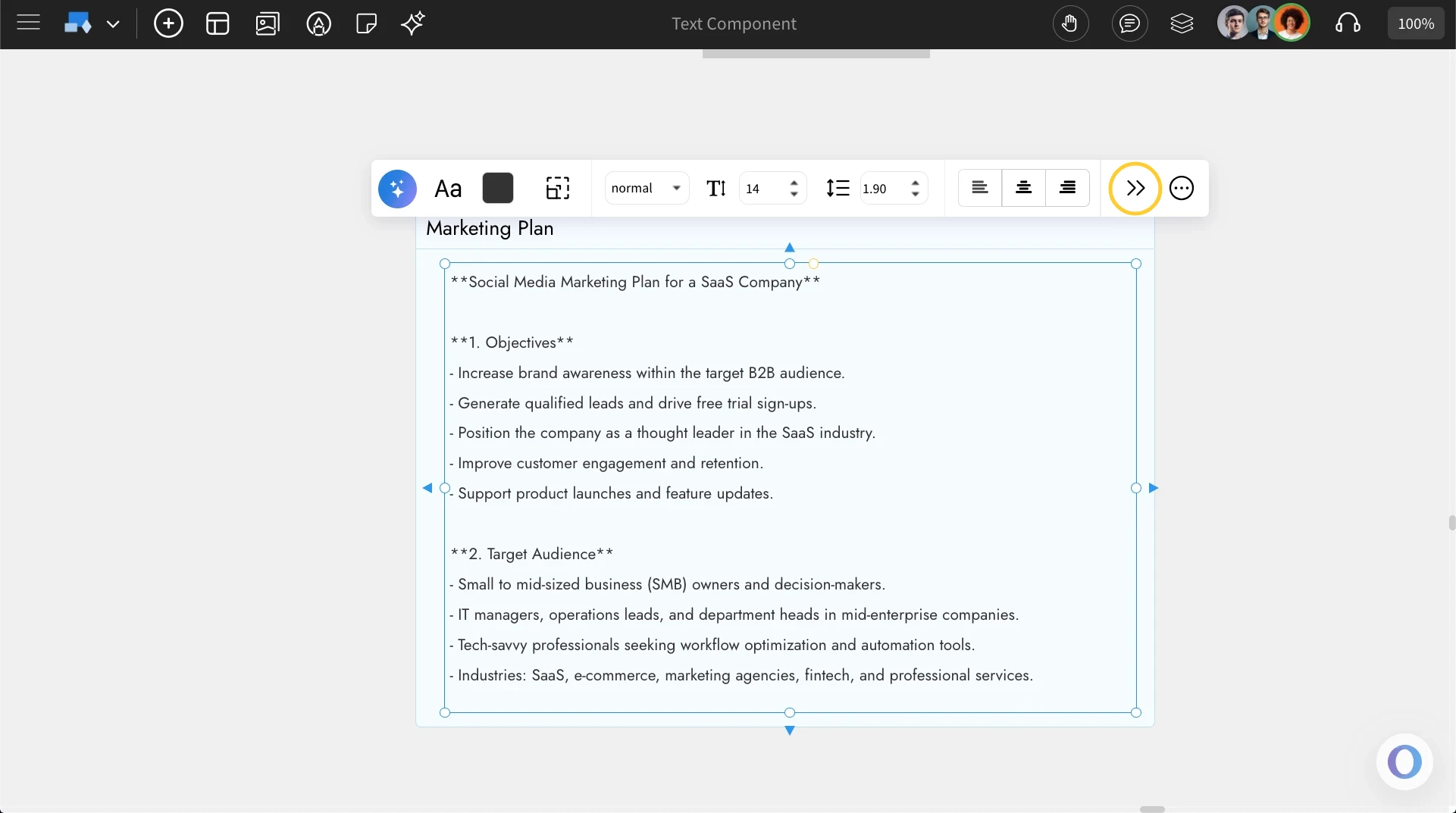 Accessing advanced settings for Text - MockFlow IdeaBoard