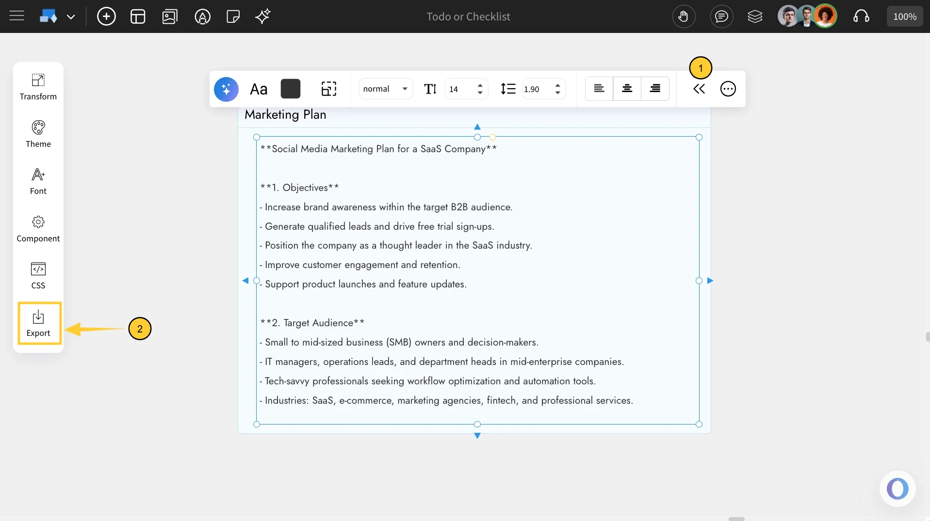 Exporting text component - MockFlow IdeaBoard