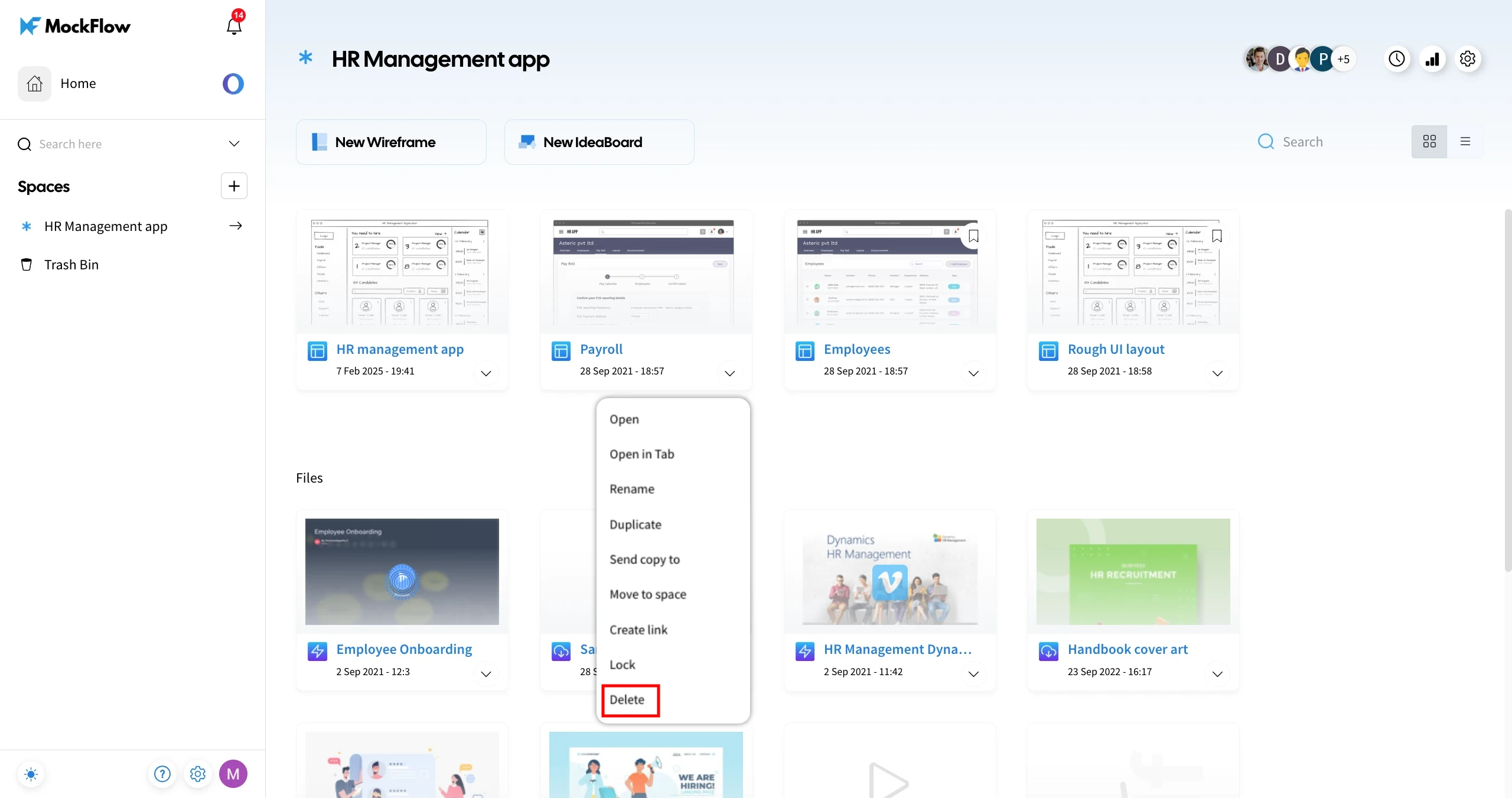 Select delete from the list of options