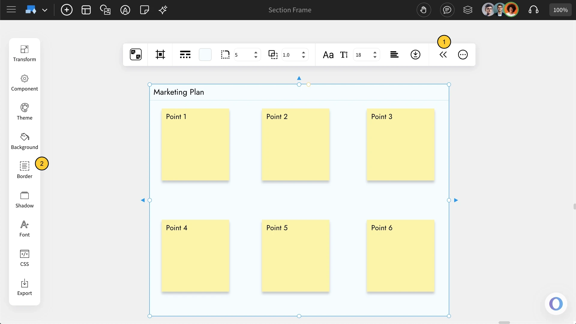 Advanced settings in the Section Frame component - MockFlow IdeaBoard