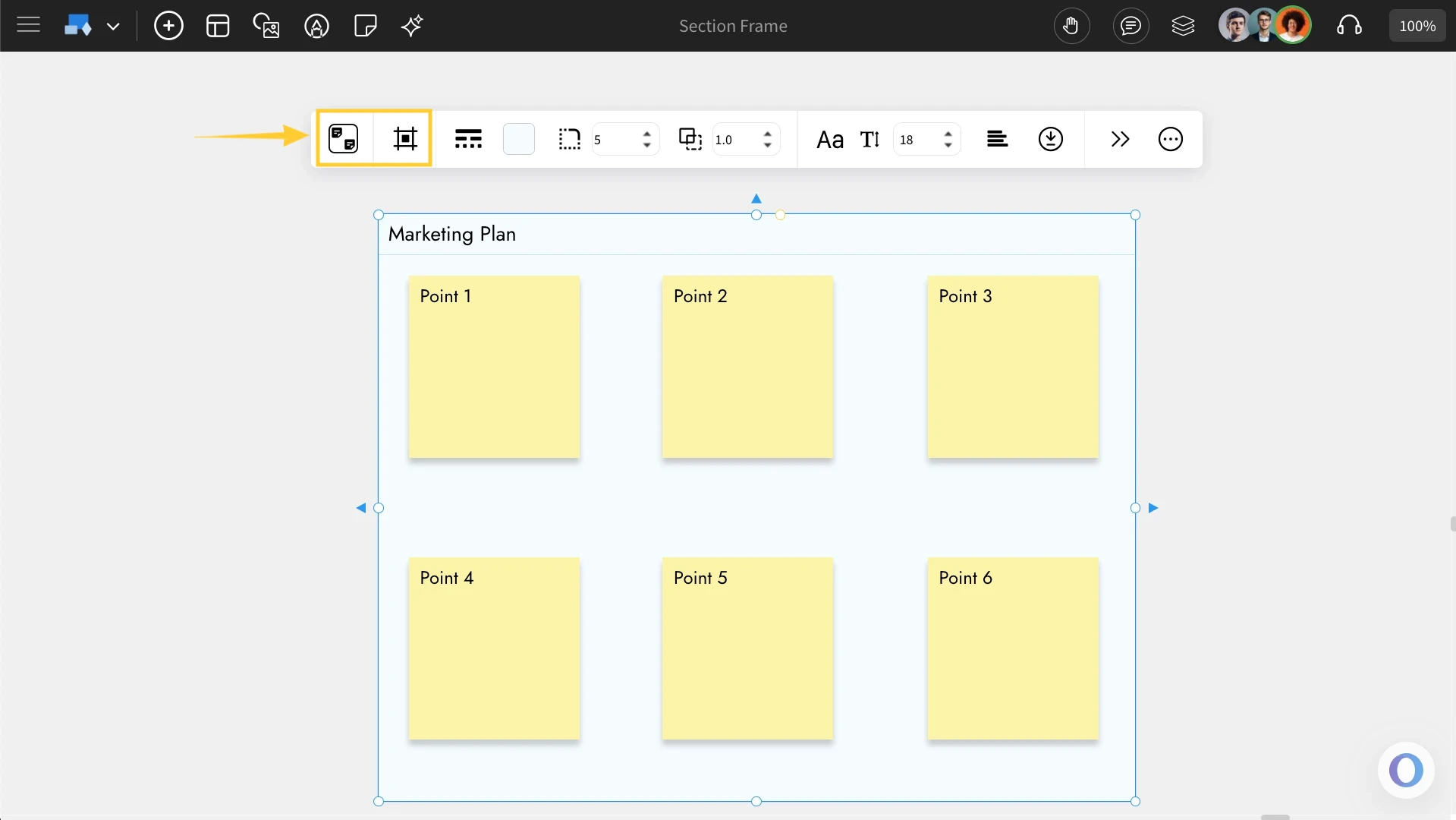 Organizing in the Section Frame component - MockFlow IdeaBoard