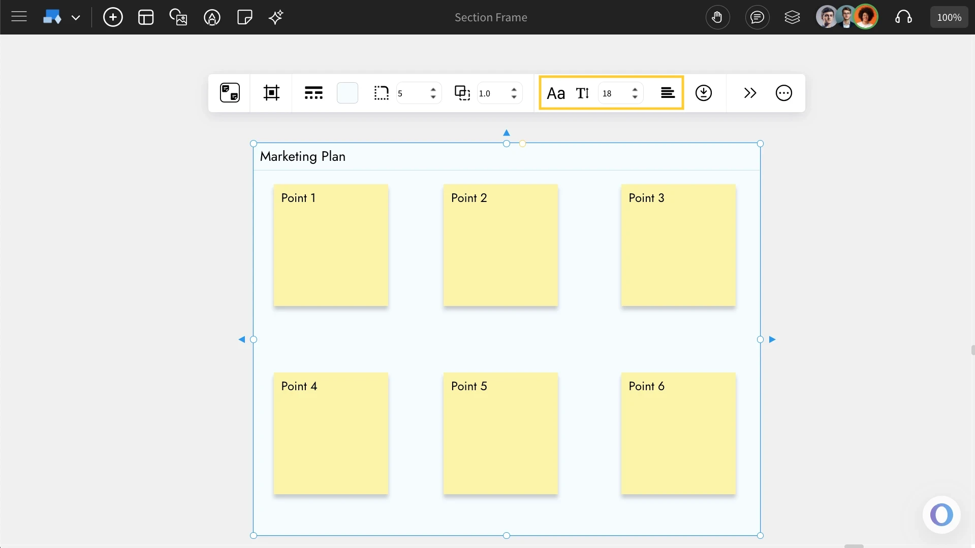 Font settings in the Section Frame component - MockFlow IdeaBoard