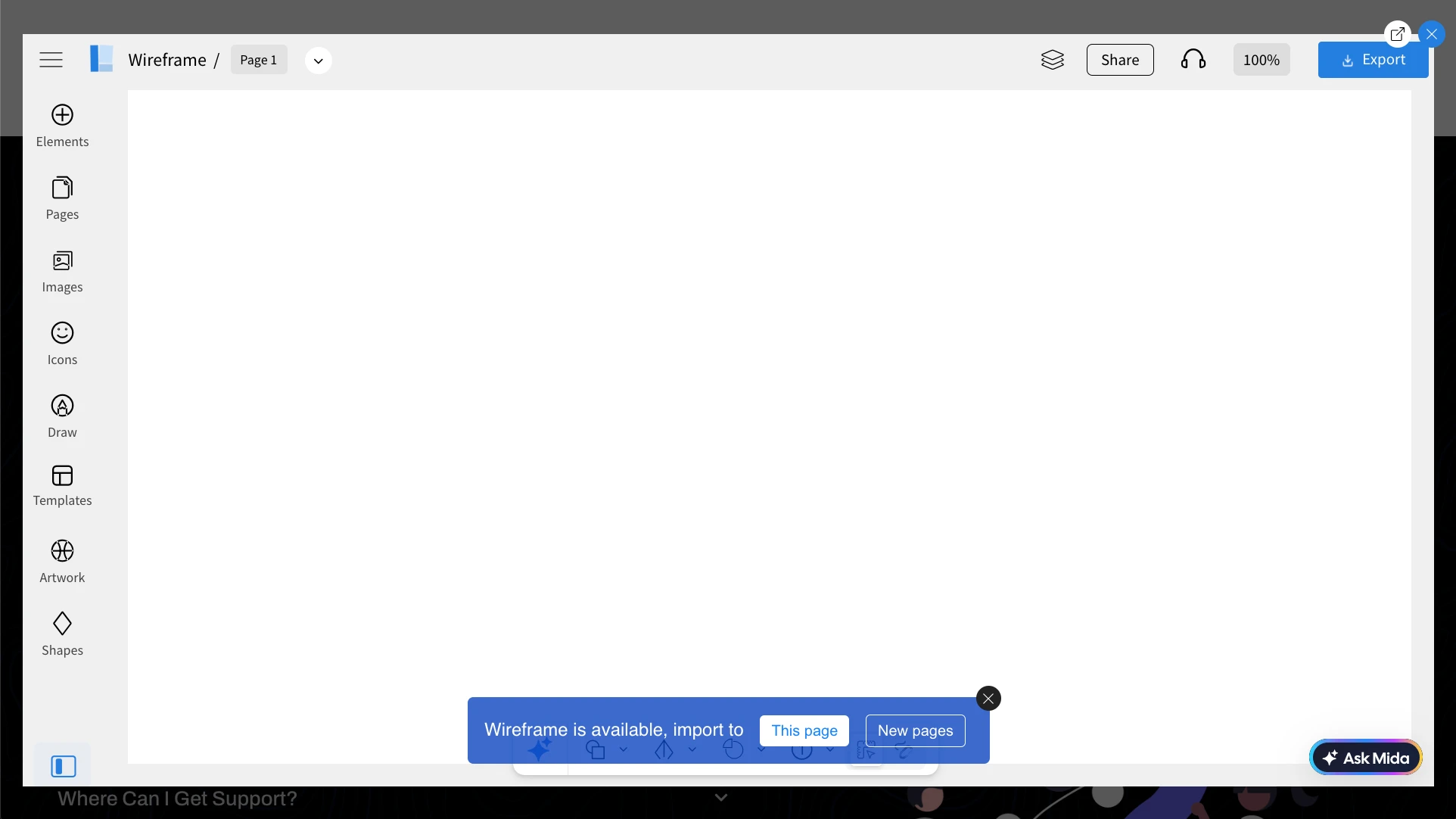 Editor in the Create a New Project - MockFlow WireframePro Chrome Extension